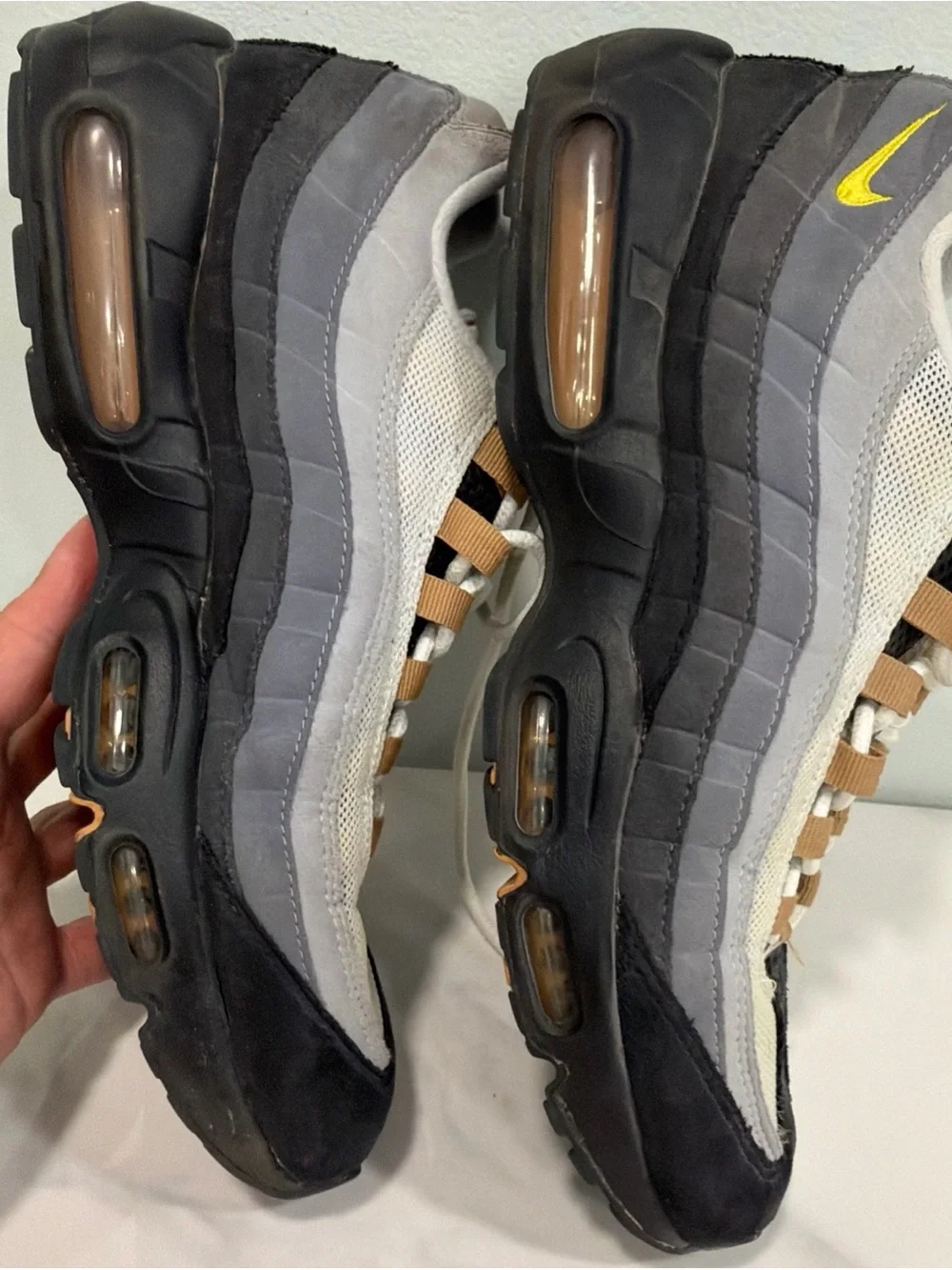 Nike Men's Black Gray Tan Air Max Sneakers with Yellow Logo